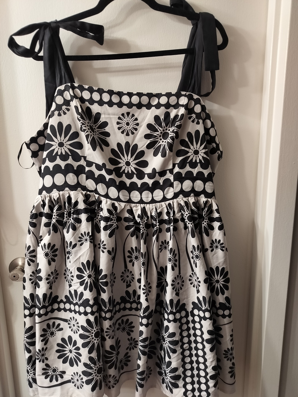 Black and White Floral Tie-Shoulder Dress